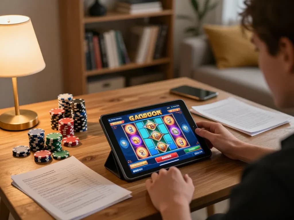 Engaging in slot gacor sore ini gameplay on tablet with vibrant visuals and strategic notes.