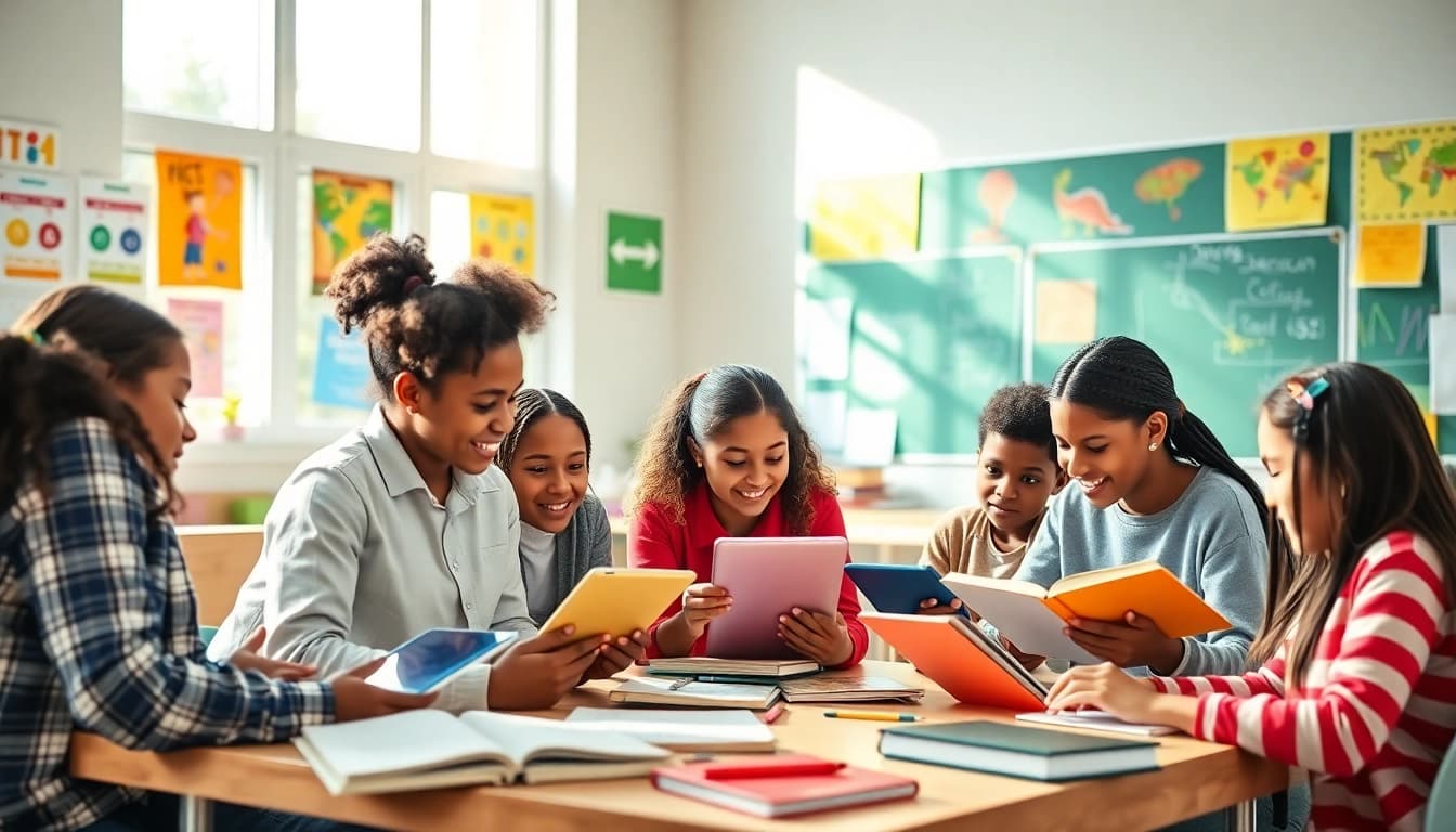 Educational collaboration in a vibrant classroom promoting diversity and innovative learning.