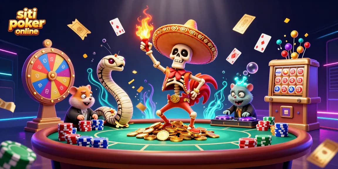 I migliori siti poker online danno vita a una scena coinvolgente con un tavolo da poker e personaggi animati.