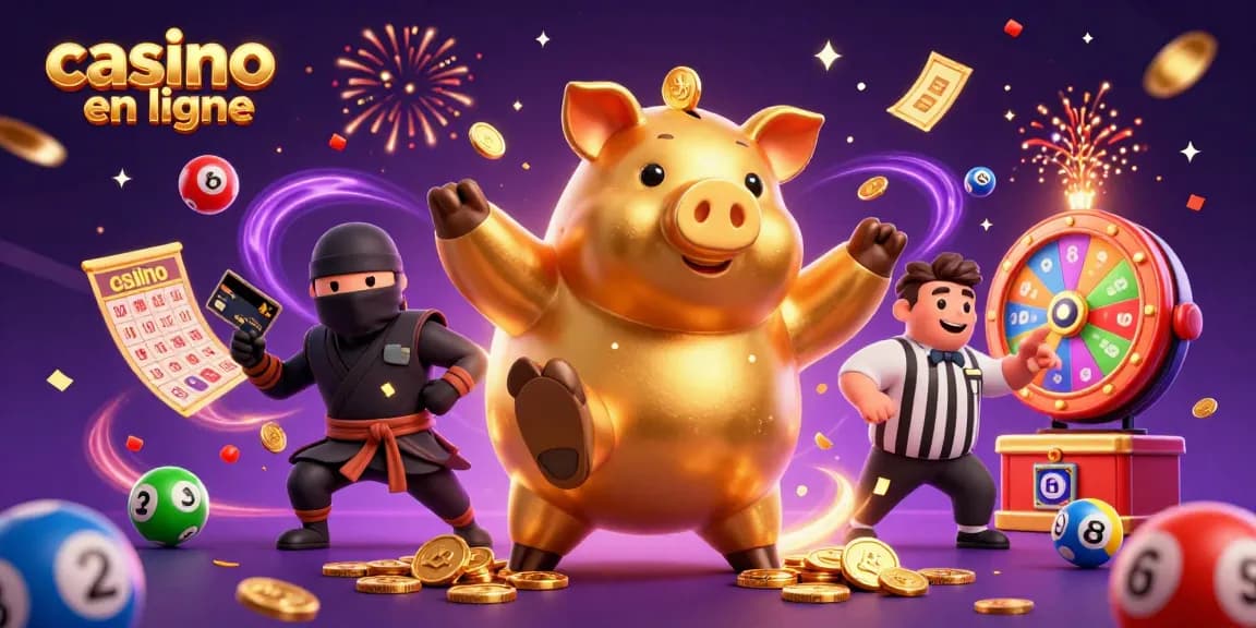 Le casino en ligne avec un sumo, un ninja et un samouraï dans une scène festive.