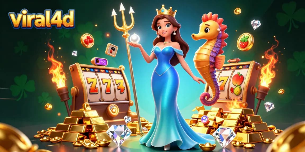 Experience the excitement of viral4d with engaging slot game visuals featuring treasures and characters.