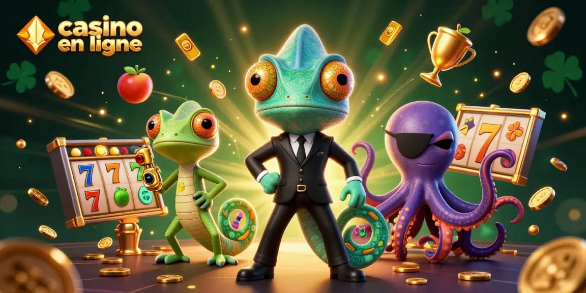 Gagnez des récompenses sur un casino en ligne avec une ambiance dynamique, mettant en valeur un caméléon agent secret.