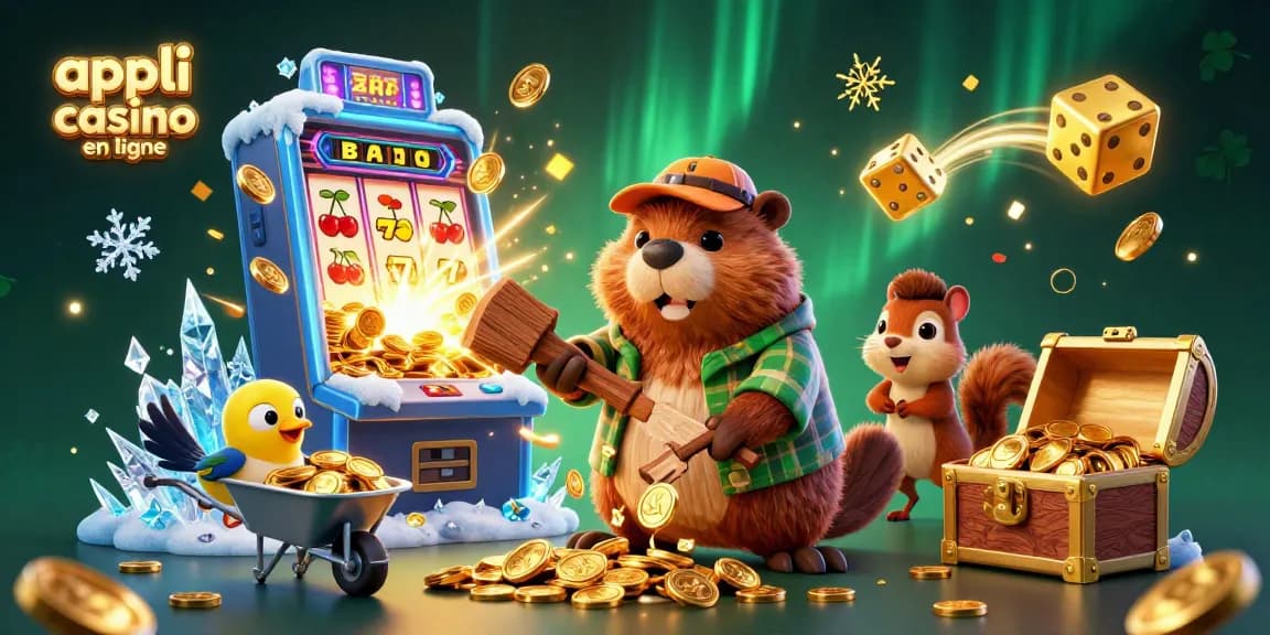 Une illustration 3D apprise casino en ligne mettant en scène un castor, un oiseau et un écureuil entourés de symboles de jeu.