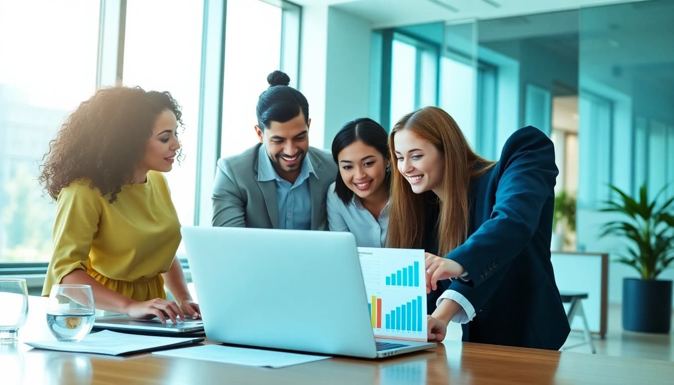 SEO Agency Clearwater collaborating in a bright, modern office, showcasing digital marketing strategies.