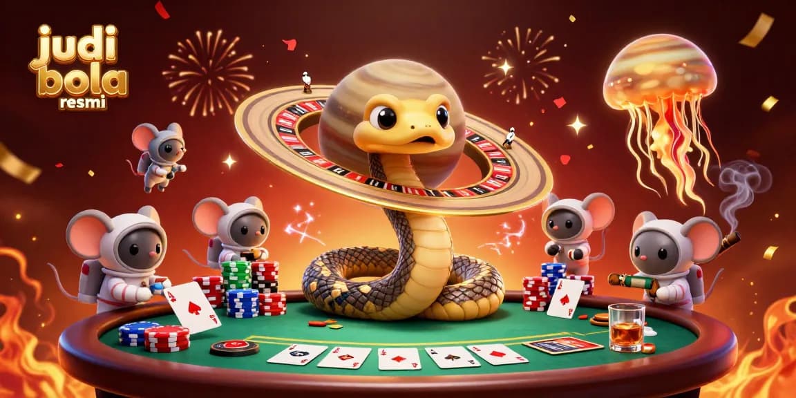 Place bets on "judi bola resmi" with a vibrant 3D casino scene showcasing excitement and strategy.