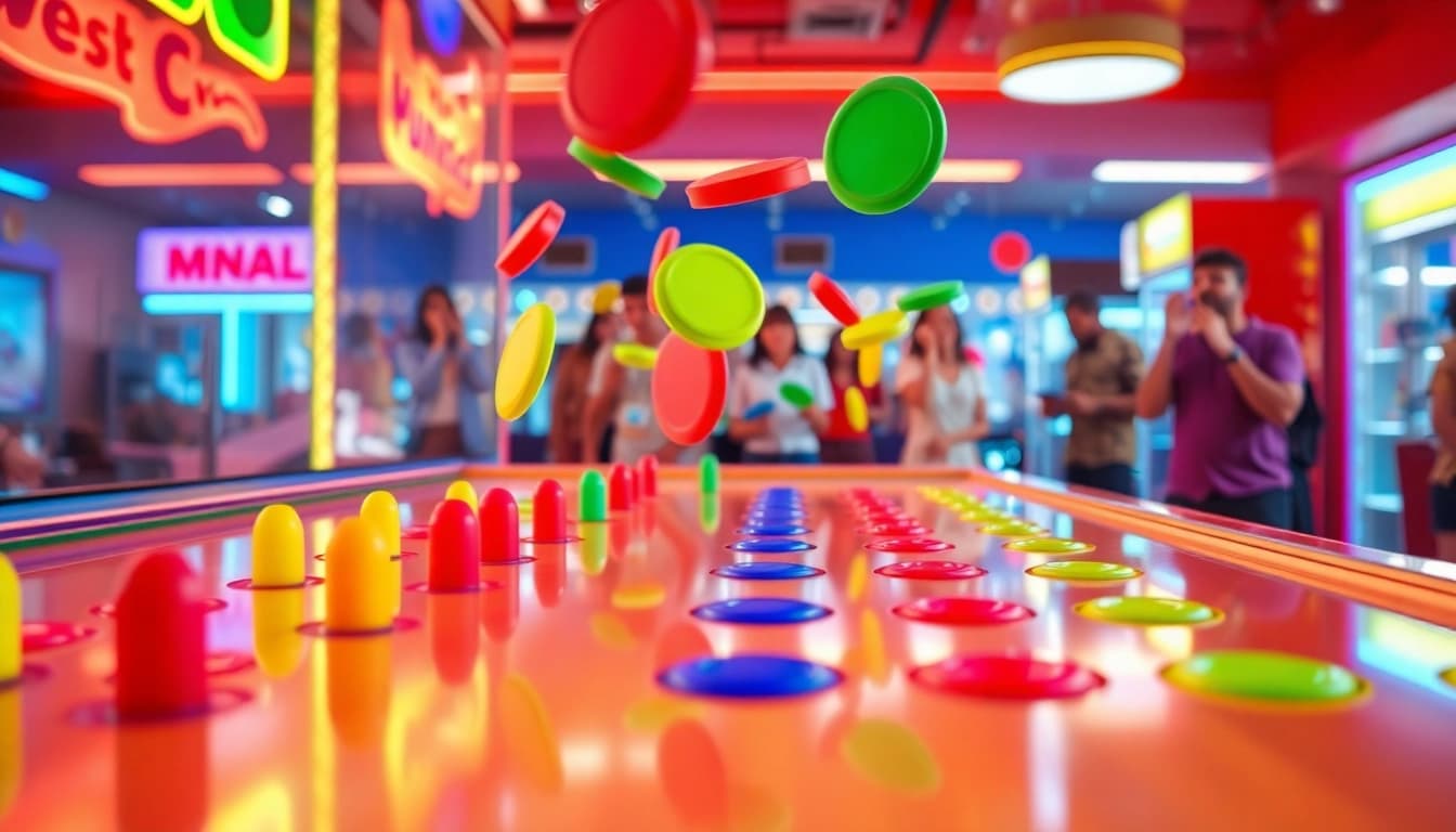 Main gameplay of demo plinko dengan warna cerah dan suasana arcade yang menarik.