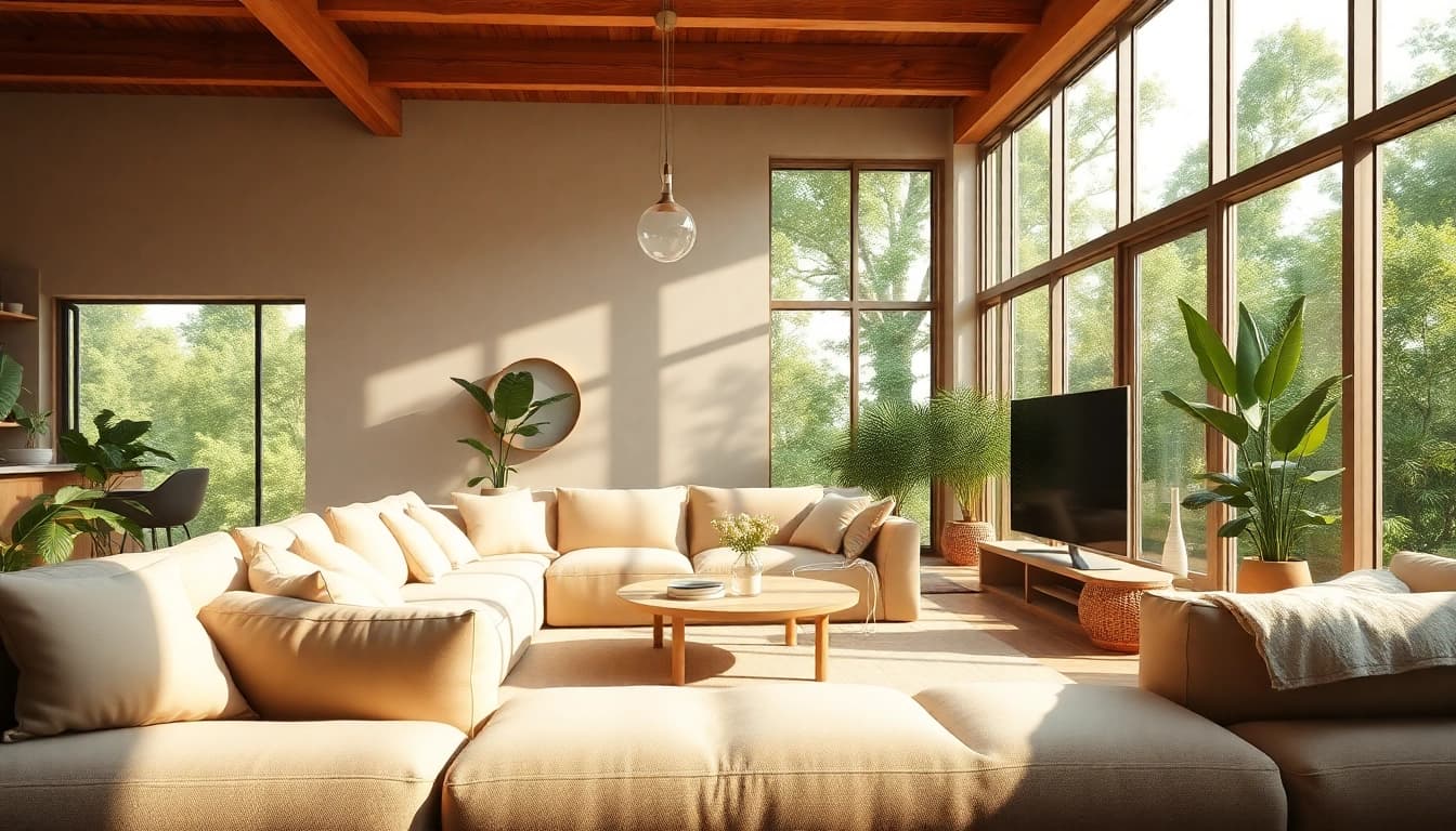 Experience Seamless Living in a serene, minimalist space with abundant natural light and cozy furnishings.