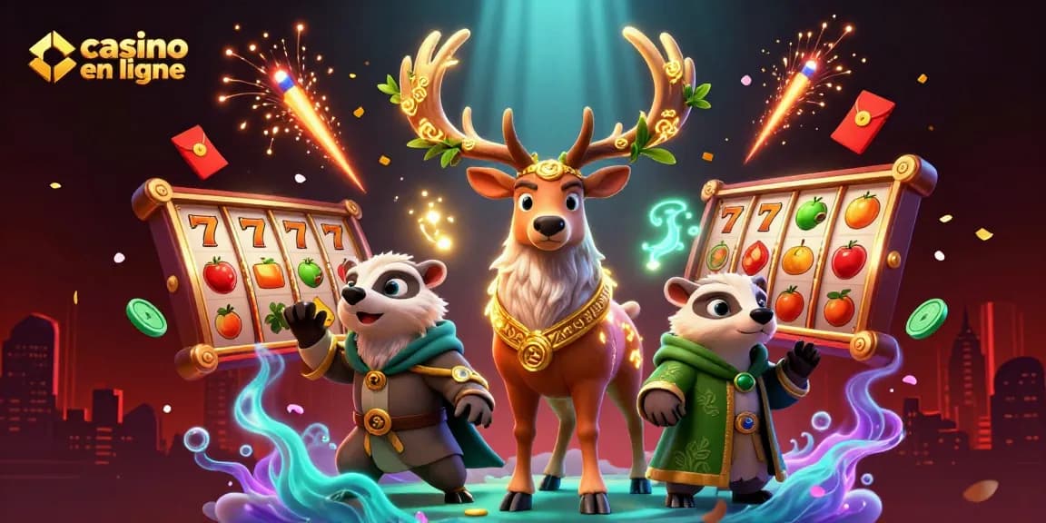 Jouez au casino en ligne avec une ambiance immersive et des éléments de jeu dynamiques dans cette illustration.