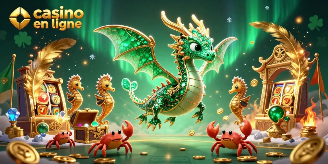 Jouez en ligne au casino en ligne avec cette illustration captivante de dragon et trésor.
