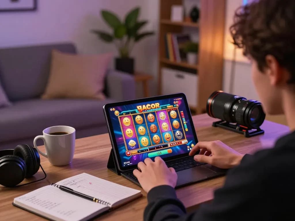 Person enjoying slot gacor games on a tablet in a cozy living room, focused on winning strategies.