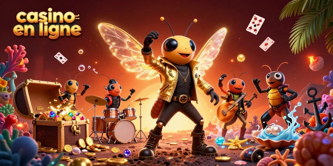 Profitez de l'expérience d'un casino en ligne avec des personnages de rock et des trésors scintillants.