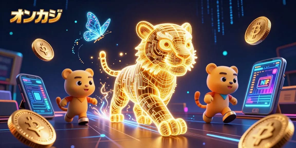 オンカジで遊ぶための3Dアニメの光る虎がデジタルカジノを駆け巡るシーン