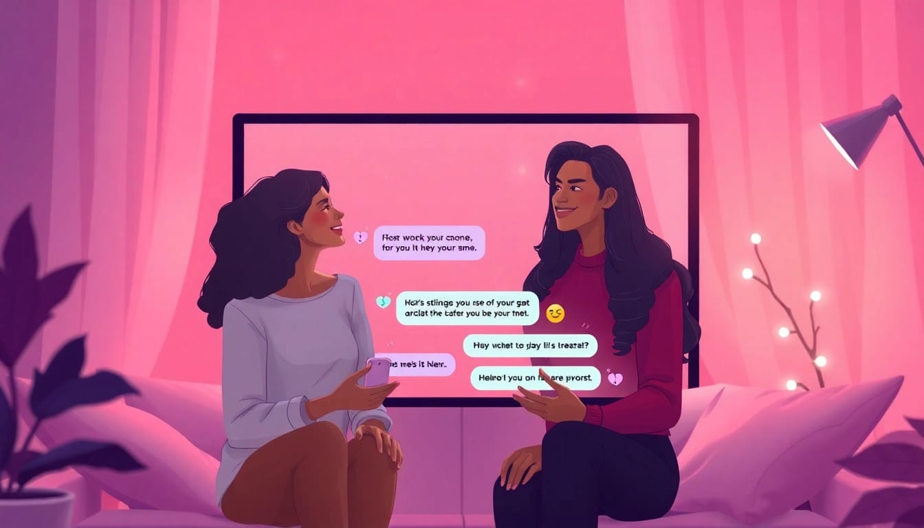 Engaging sex chat scene showcasing diverse characters in a cozy digital environment.