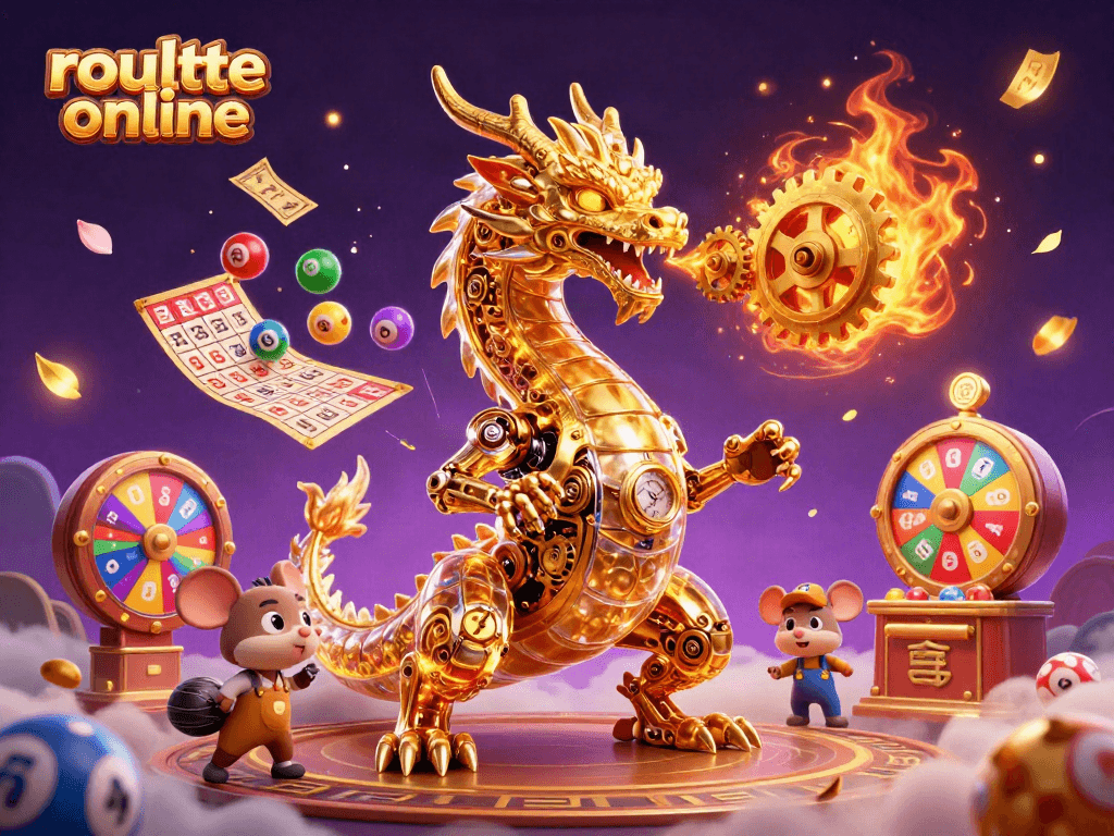 Experience the thrill of roulette online with a golden dragon and vibrant game elements.