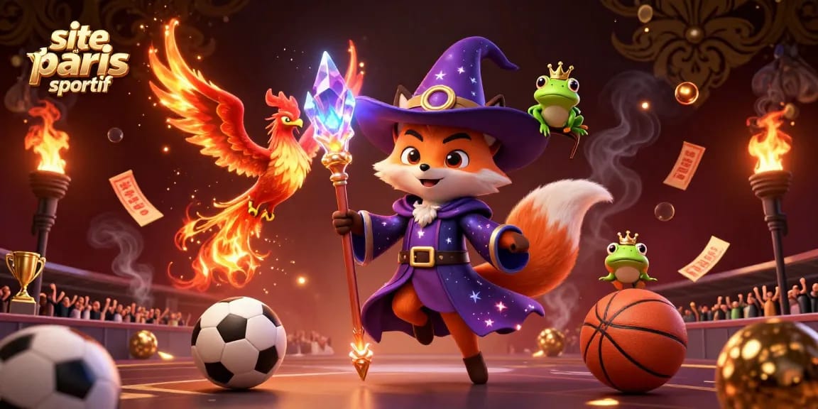 Pariez sur le site de paris sportif avec un sorcier et un phénix dans une scène animée et colorée.