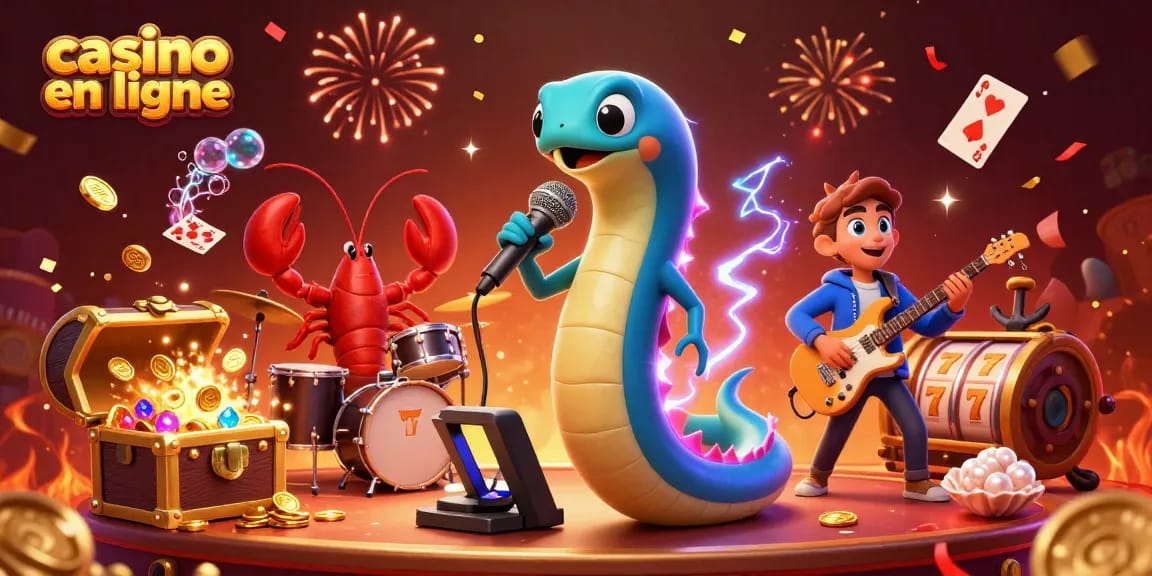 Animation vibrante avec un anguille électrique DJ, représentant un casino en ligne sous-marin dynamique