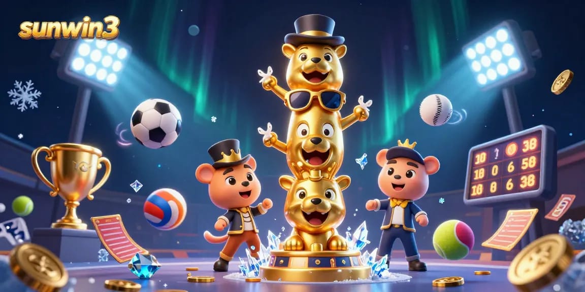 Experience excitement at sunwin3 with dynamic casino-themed 3D illustration featuring vibrant gaming elements.