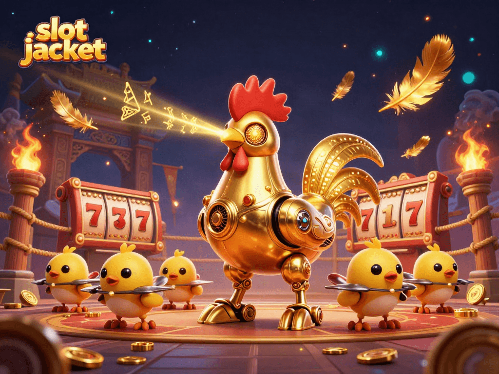 Experience the thrill of a slot jackpot with futuristic gaming characters in an exciting casino atmosphere.