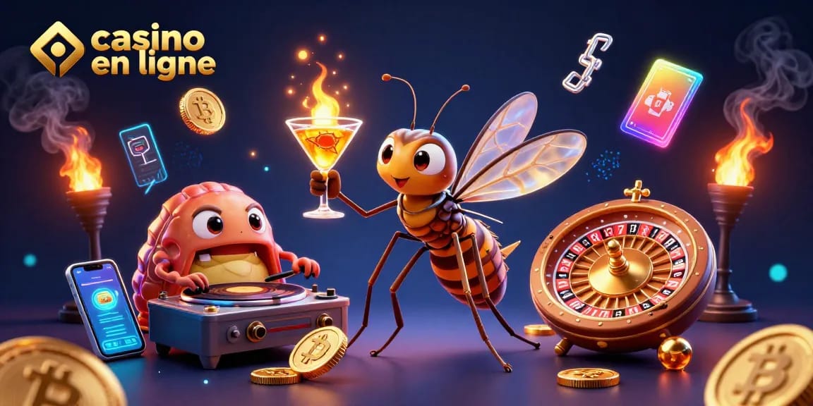 Jouer au casino en ligne avec une ambiance vibrante : un moustique en ambre, un DJ trilobite et une roulette dorée.