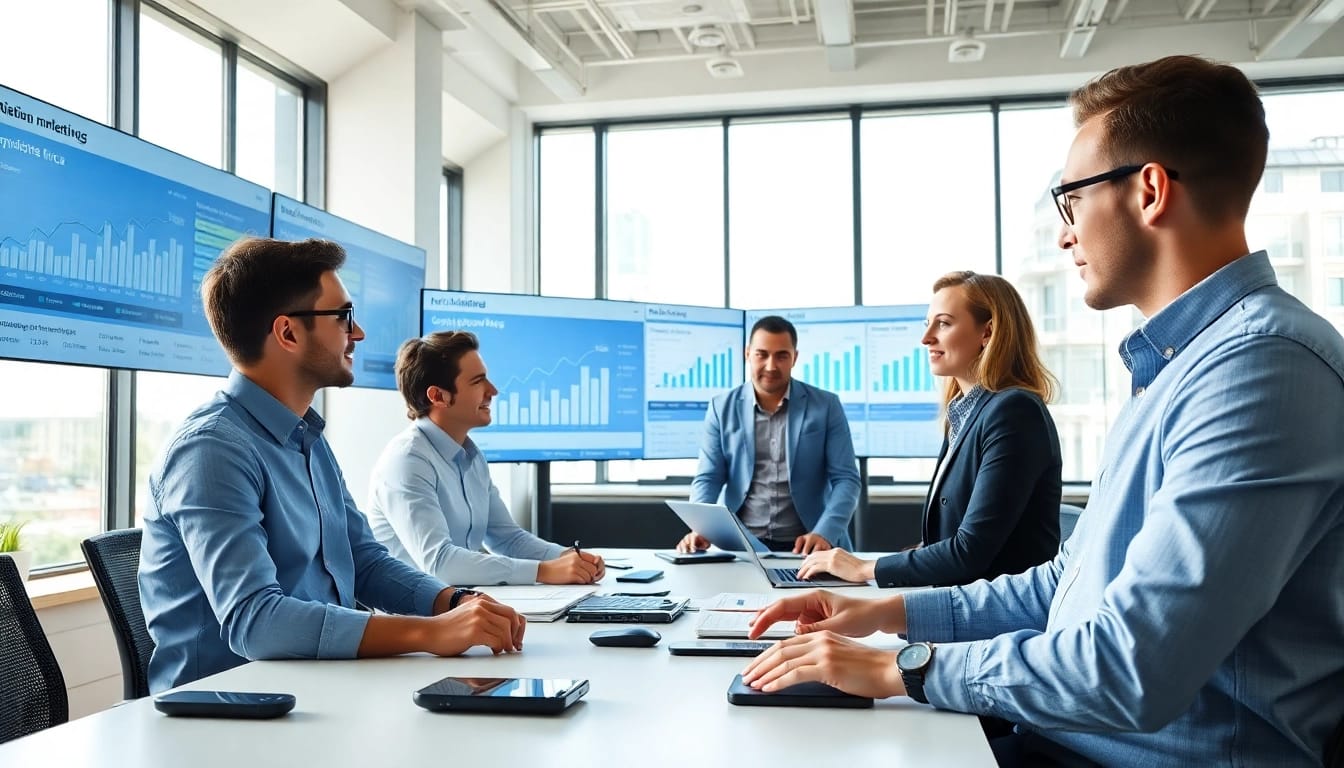 Team reviews competitor pricing strategies in a modern workspace.