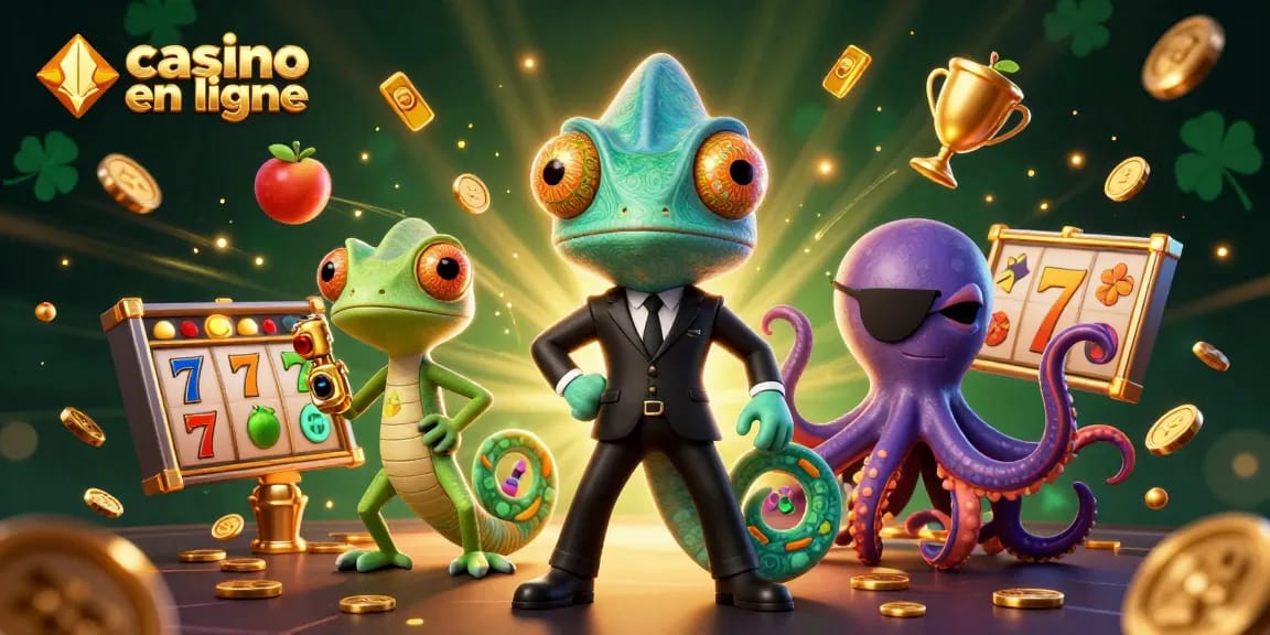 Gagnez des récompenses sur un casino en ligne avec une ambiance dynamique, mettant en valeur un caméléon agent secret.