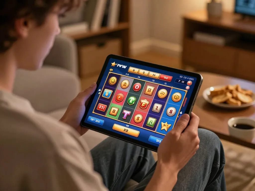 Terlibat dalam permainan toto slot yang mendebarkan di tablet sambil menikmati suasana rumah yang nyaman.