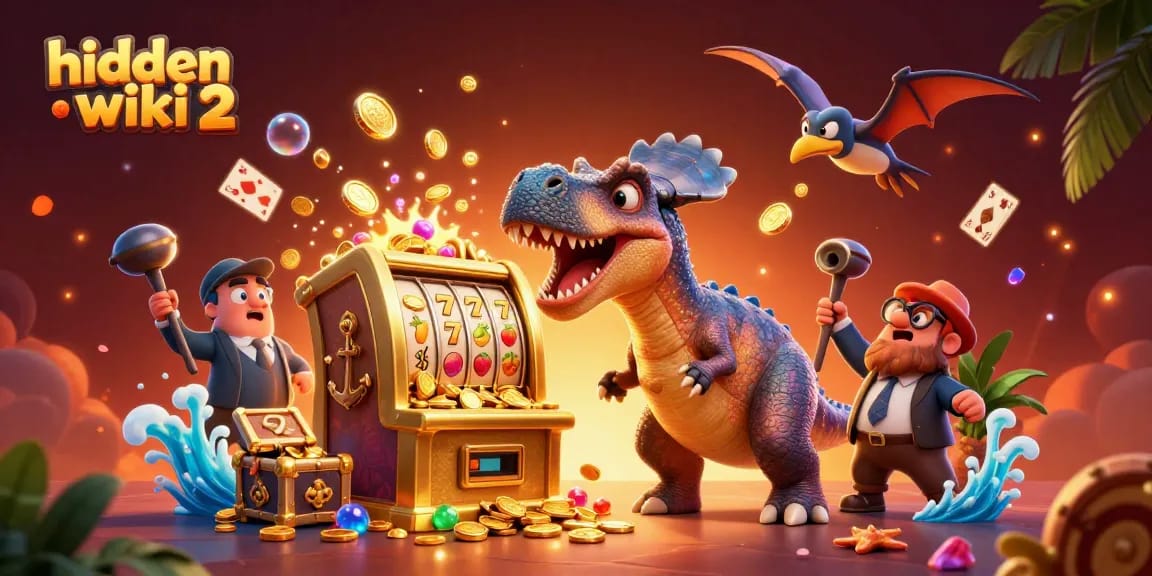Watch the hidden wiki 2 jackpot explode as characters celebrate winning coins in vibrant casino scene.