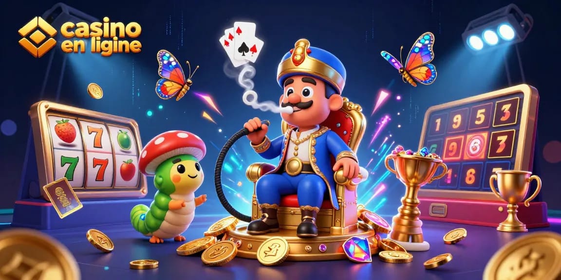 Jouez au casino en ligne avec des jackpots et symboles flamboyants de machines à sous animées.