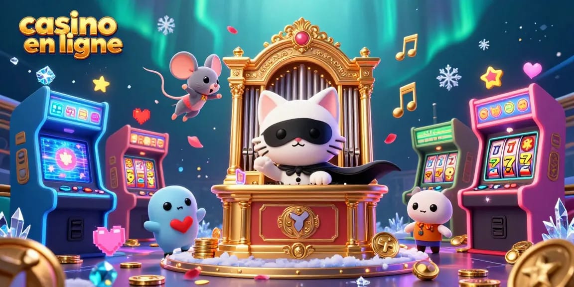 Découvrez une scène captivante avec le casino en ligne, incluant un chat et une souris acrobate.