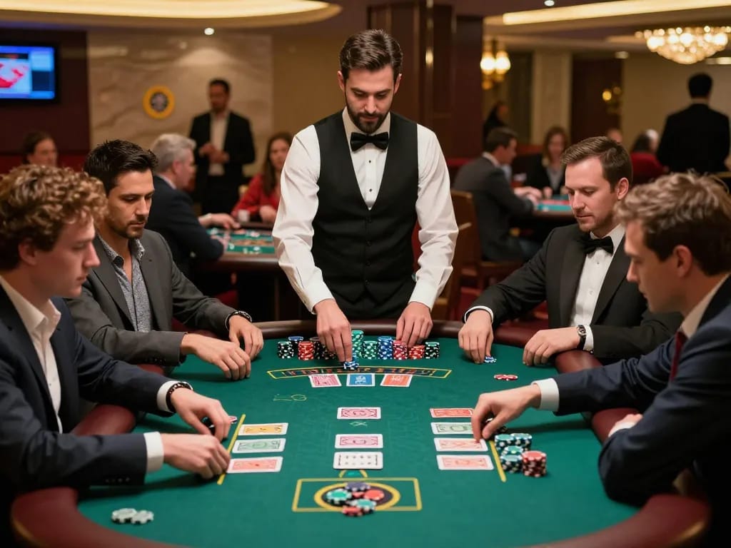 Players enjoying an exciting game of blackjack at zx88 casino, showcasing vibrant gameplay and high-stakes atmosphere
