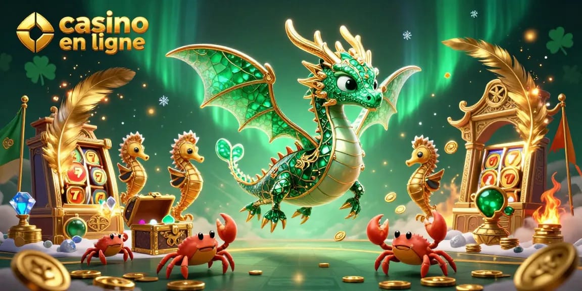 Jouez en ligne au casino en ligne avec cette illustration captivante de dragon et trésor.
