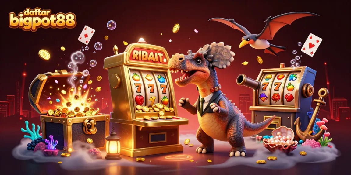 Engage with daftar bigpot88 as a pachycephalosaurus triggers a jackpot in this vibrant casino scene.