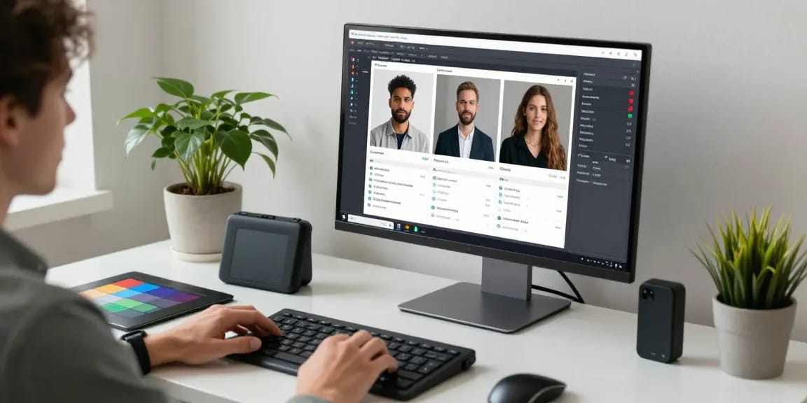 AI detector interface displayed on modern computer screen with image analysis results in a tech workspace.