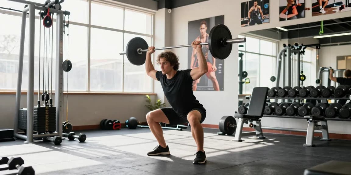 Driada Medical Shop showcases fitness dedication with an athlete lifting weights in a bright gym.