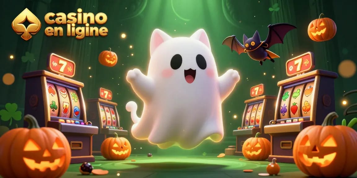 Visitez un casino en ligne et découvrez le chat fantôme et la chauve-souris jouant autour des machines à sous.