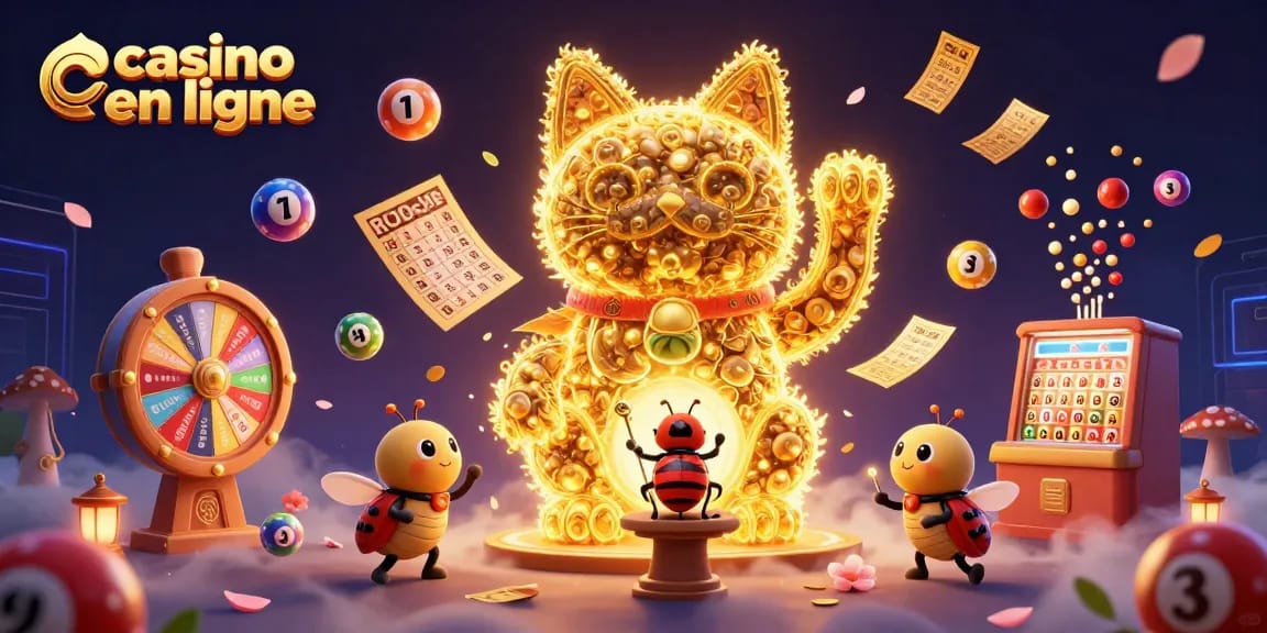 Jouez au casino en ligne avec des loteries et des jeux de bingo dans une scène festive et dynamique.