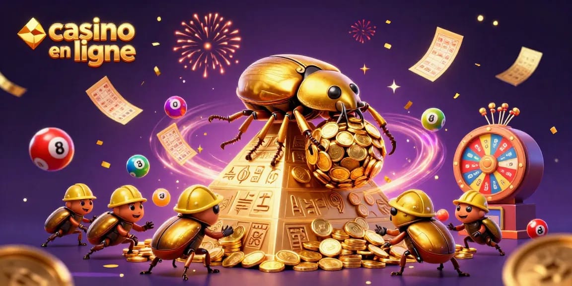 Participer à un casino en ligne avec des symboles et des éléments de jeu colorés.