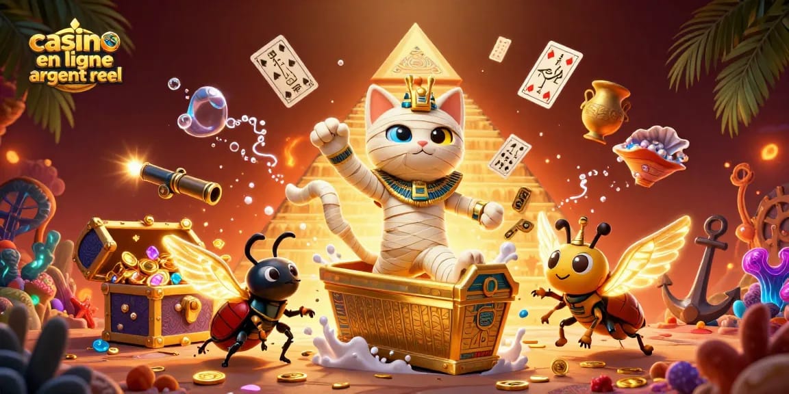 Explorer les jeux au casino en ligne argent réel avec le chat momifié et le scarabée mystérieux.