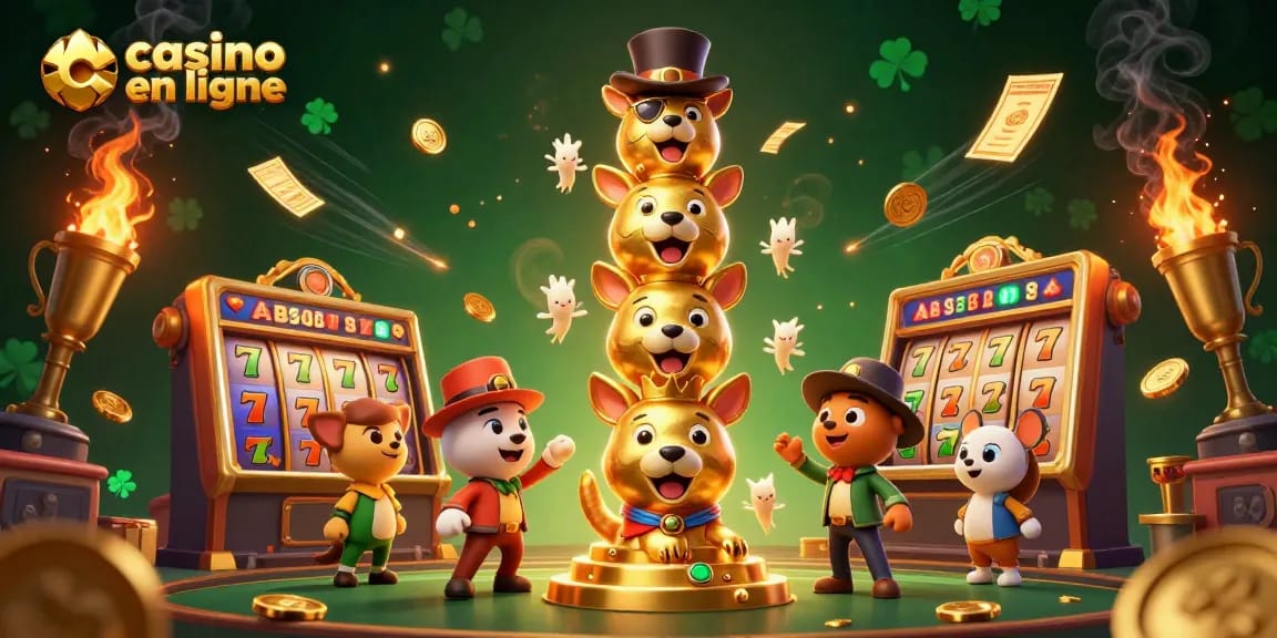 Jouer au casino en ligne avec un totem ludique entouré d'éléments de jeu dynamiques.