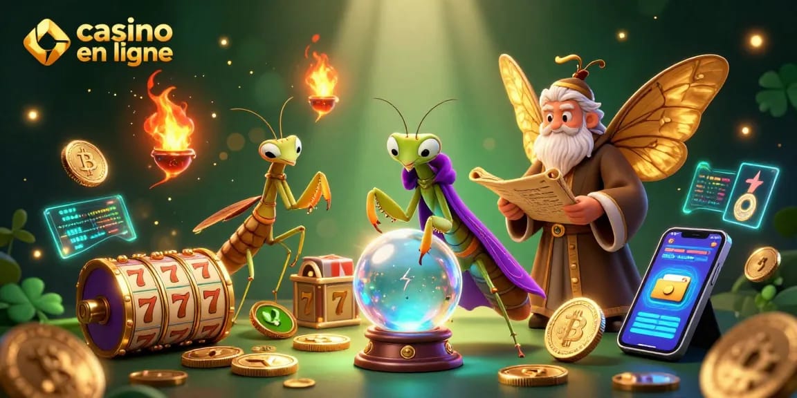 Jouez dans un casino en ligne avec une illustration magique mettant en scène une mante fortune.
