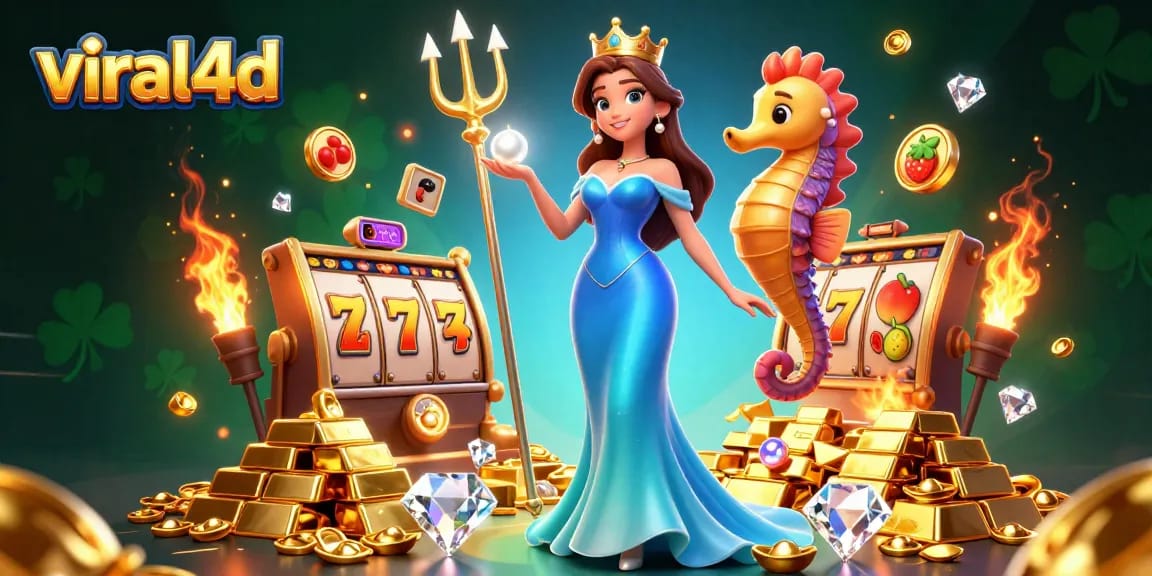 Experience the excitement of viral4d with engaging slot game visuals featuring treasures and characters.