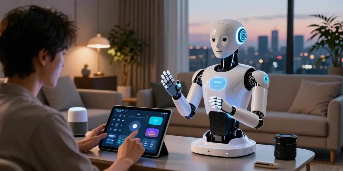 Engaging interaction with a sex bot in a modern living room, showcasing innovative design and smart technology.