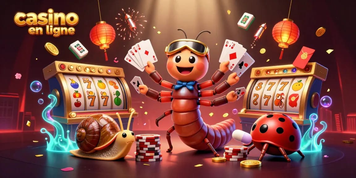 Jouez au casino en ligne avec des personnages animés et des éléments colorés créant une atmosphère festive.