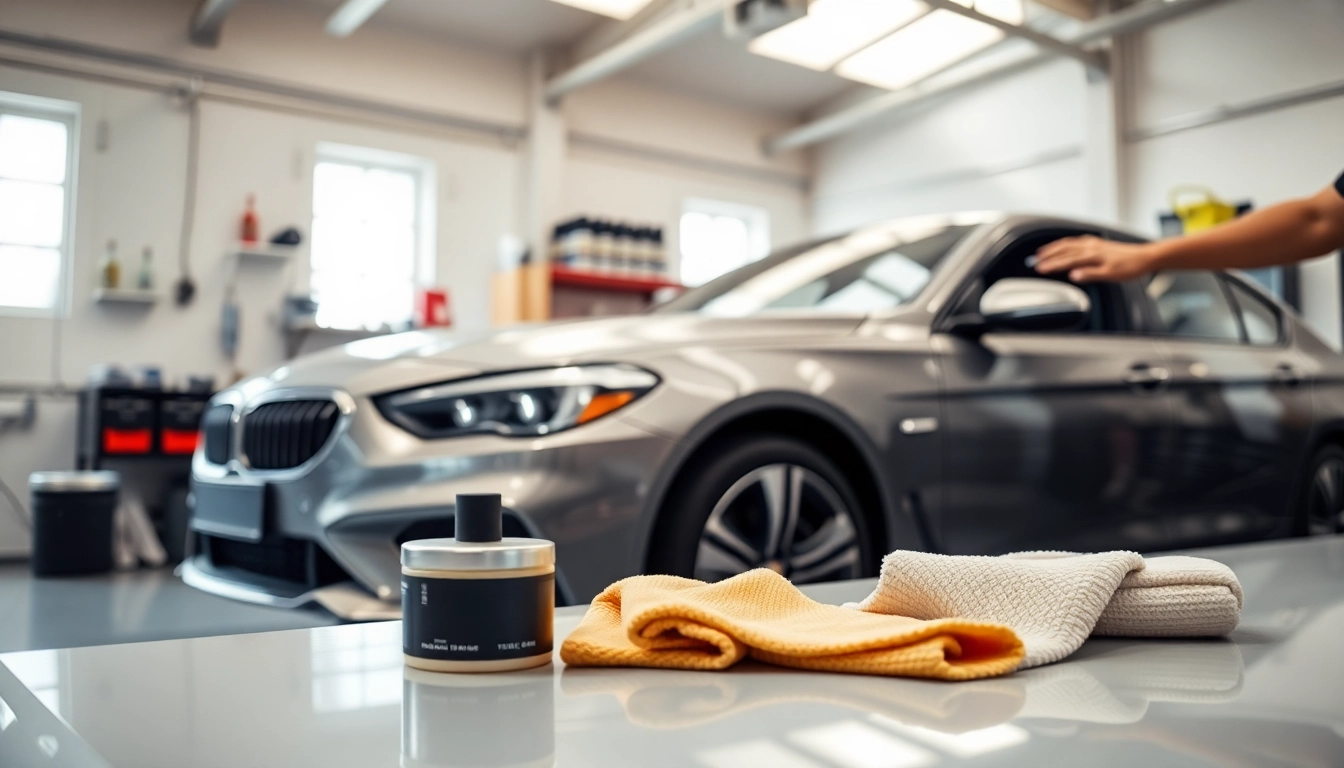 Experience exceptional car detailing near me with a professional setup showcasing tools and a polished vehicle.