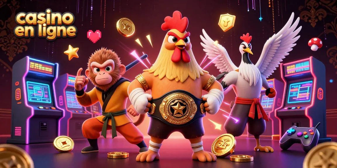 Explorez l'univers du casino en ligne avec des personnages de combat représentant des machines à sous animées.