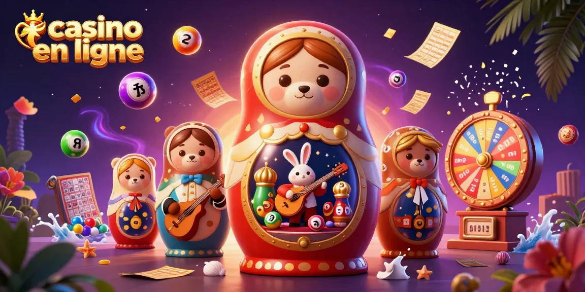 Plonger dans l'univers des jeux avec casino en ligne et des ours Matryoshka, entourés de lots colorés.