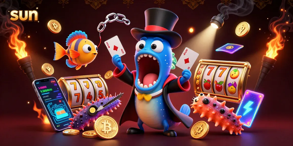 Engage in fun casino action with sun-themed characters in a vibrant, glittering scene.