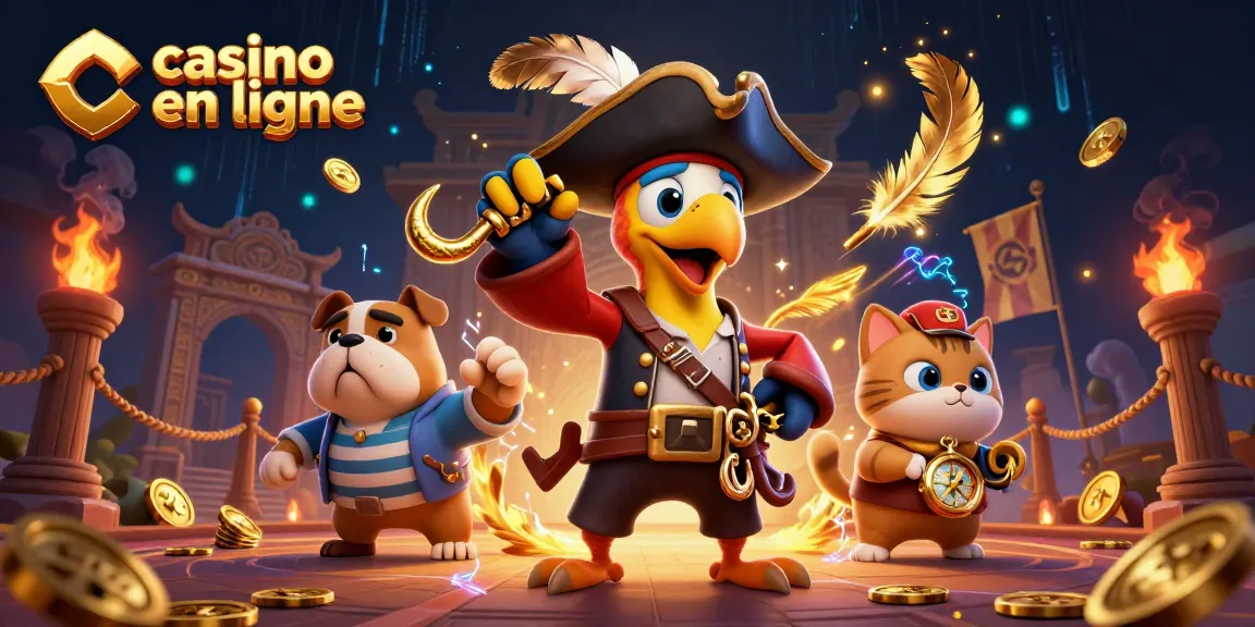 Jouer sur un casino en ligne entouré de personnages de pirates et d'effets de lumière magiques.