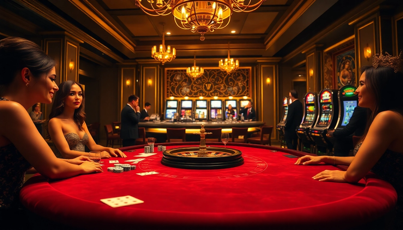 Vivez l'excitation dans un 'casino en ligne France' de luxe avec des tables de jeu vibrantes et un décor élégant.
