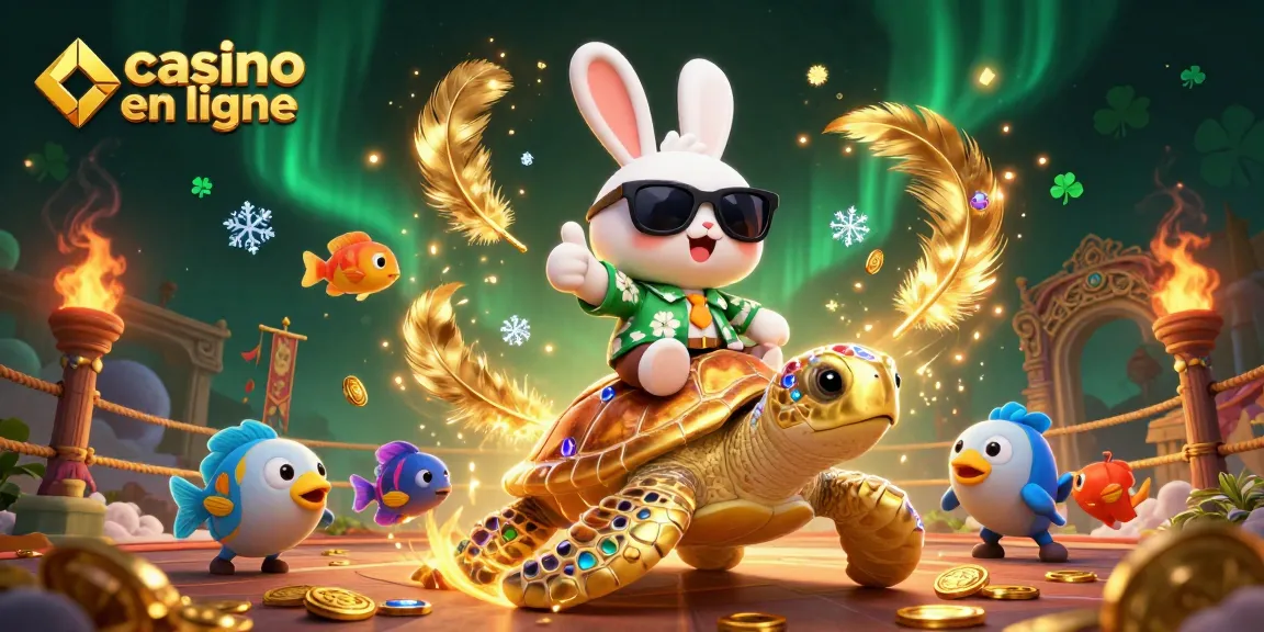 Casino en ligne avec un adorable lapin chanceux et une tortue géante en pleine aventure